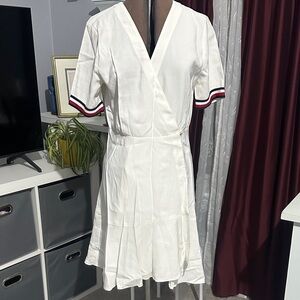 Tommy Hilfiger White Wrap-Style Mini Dress with Red & Navy Trim